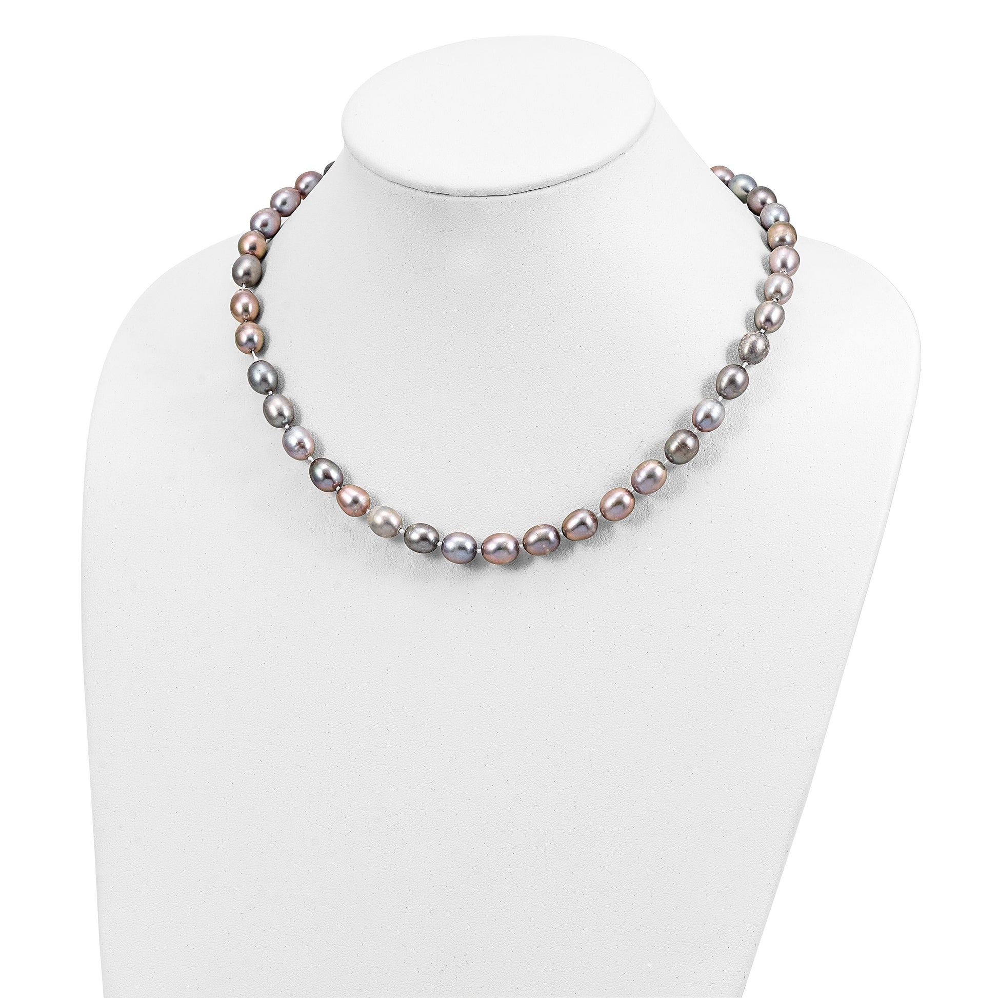 14k White Gold 8-9mm Grey Rice Freshwater Cultured Pearl 20 inch Necklace
