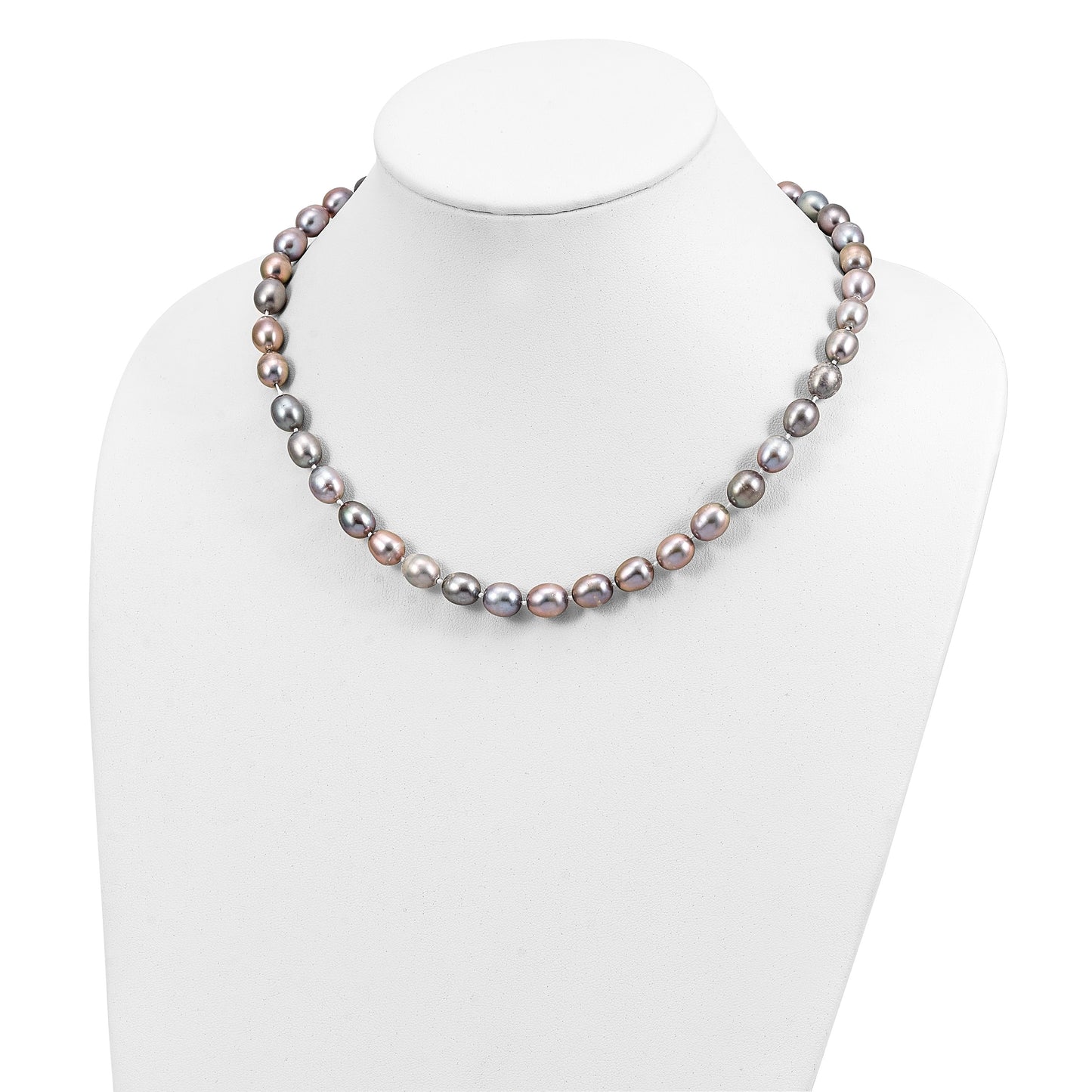 14k White Gold 8-9mm Grey Rice Freshwater Cultured Pearl 18 inch Necklace