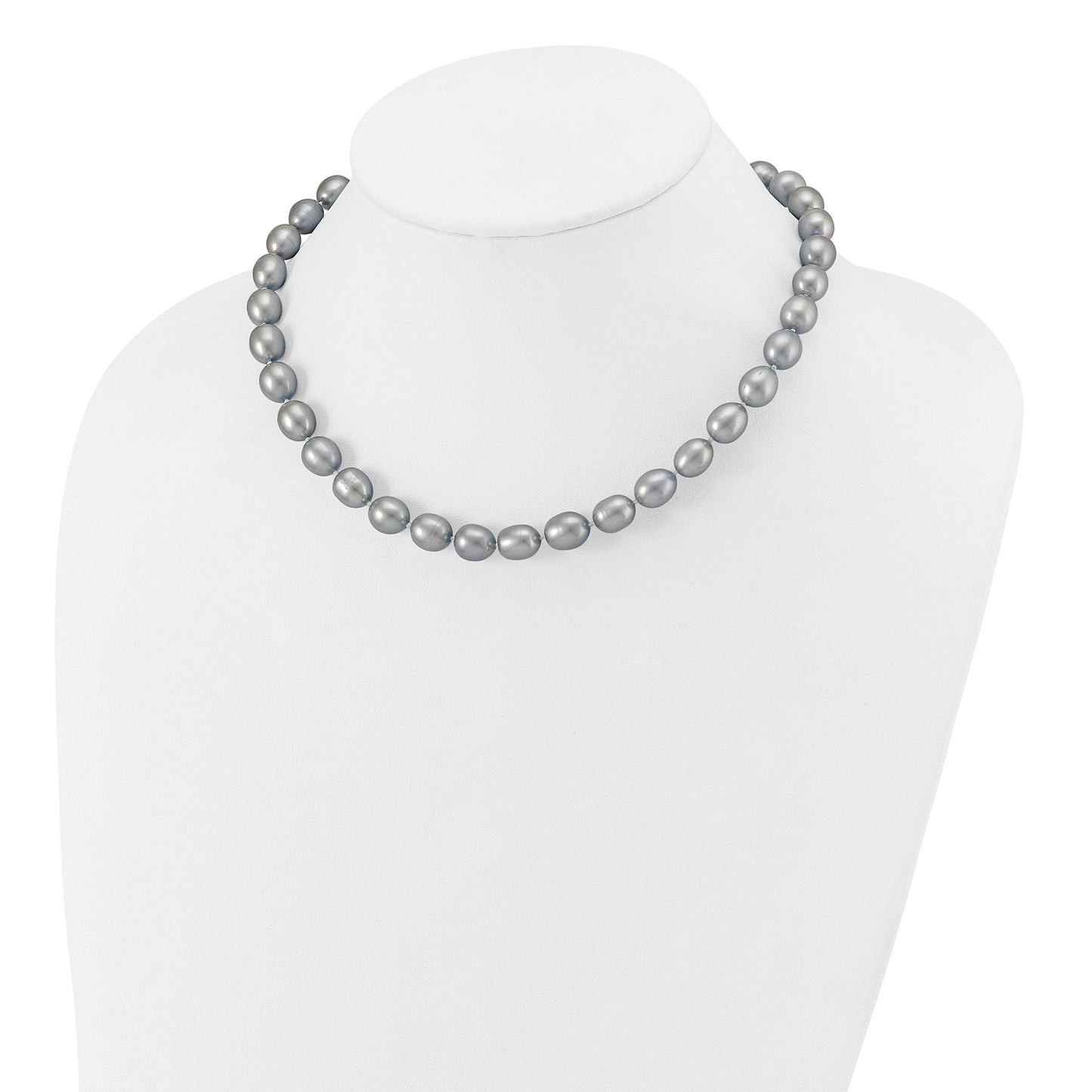 14k White Gold 8-9mm Grey Rice Freshwater Cultured Pearl 16 inch Necklace
