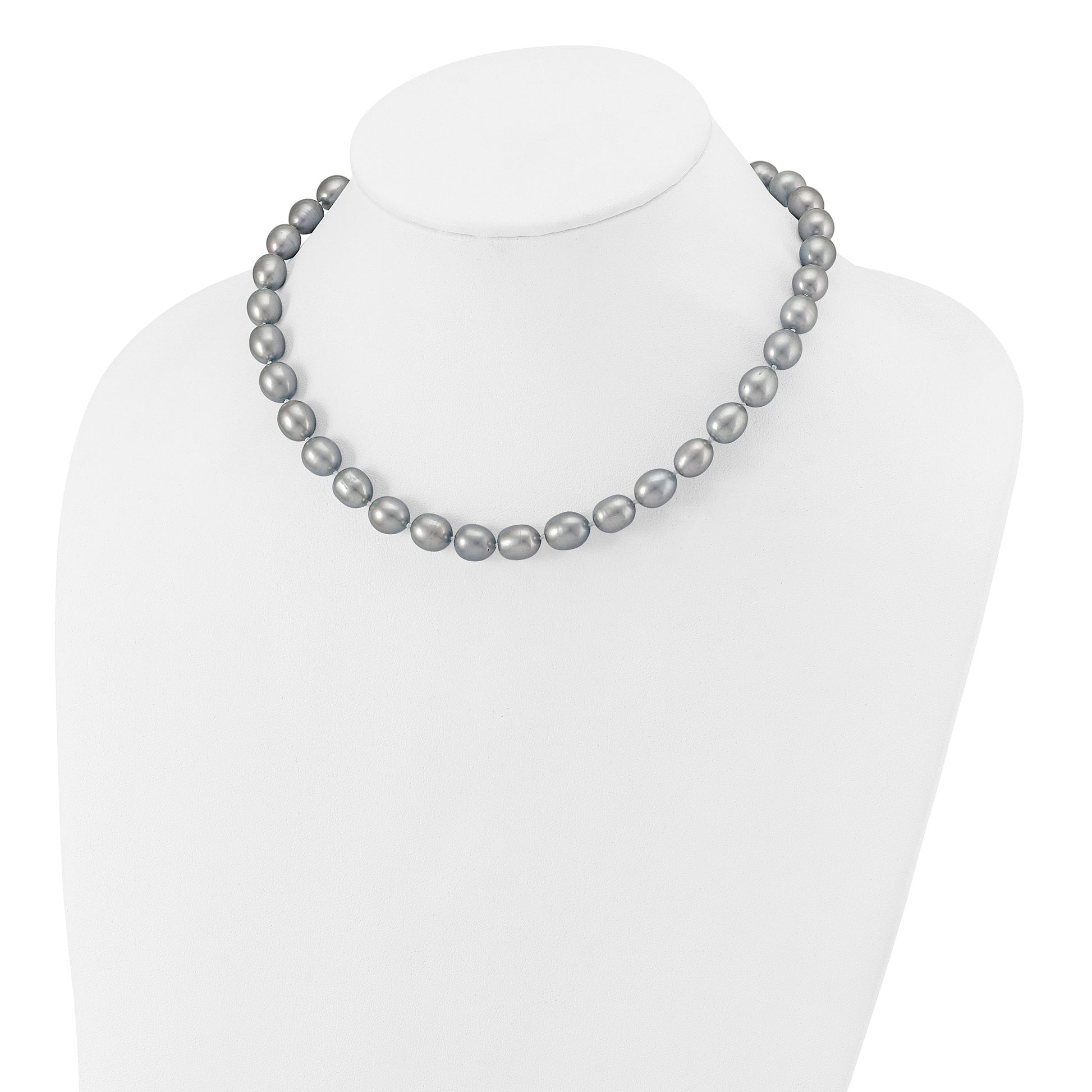 14k White Gold 8-9mm Grey Rice Freshwater Cultured Pearl 16 inch Necklace