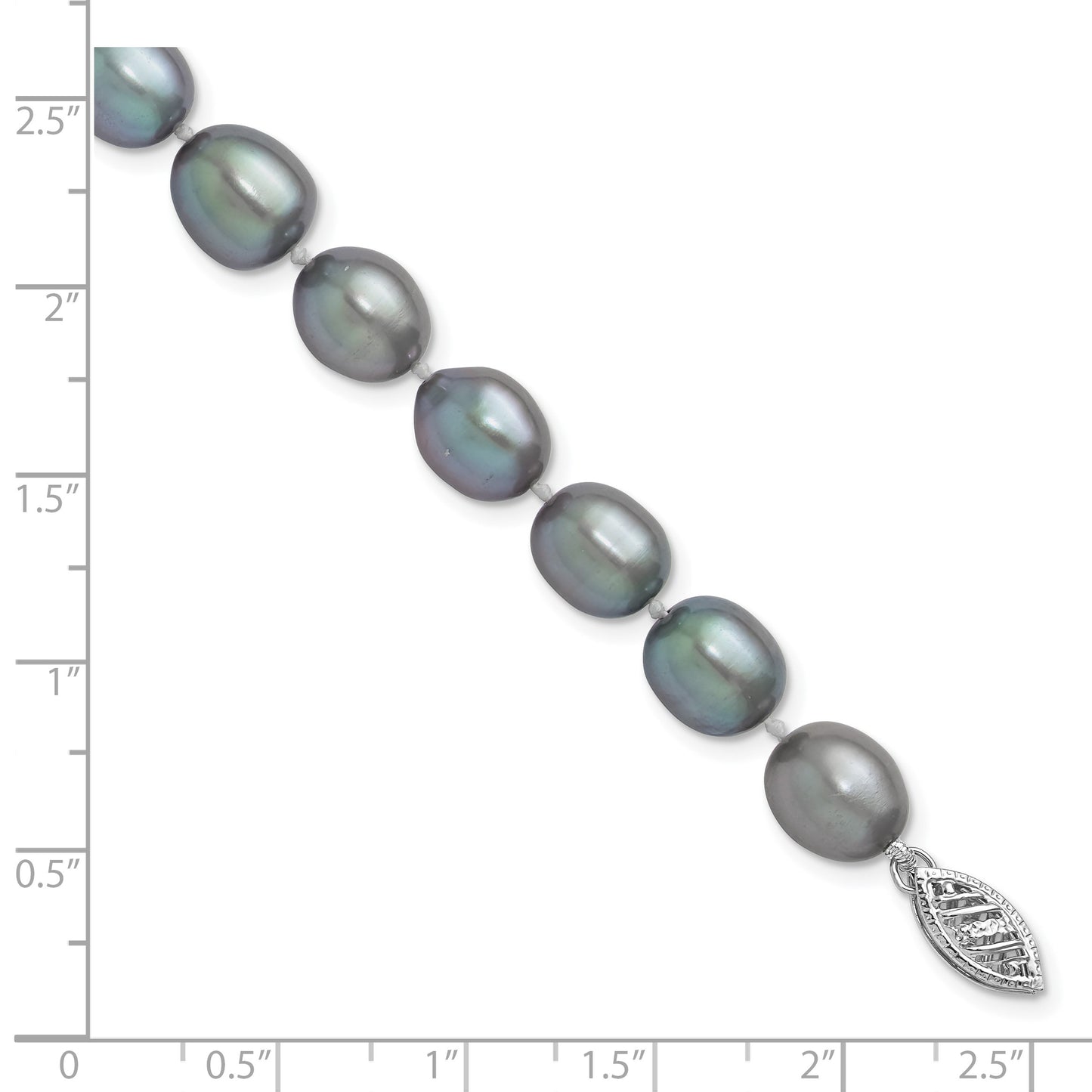 14k White Gold 8-9mm Grey Rice Freshwater Cultured Pearl 7.25 inch Bracelet
