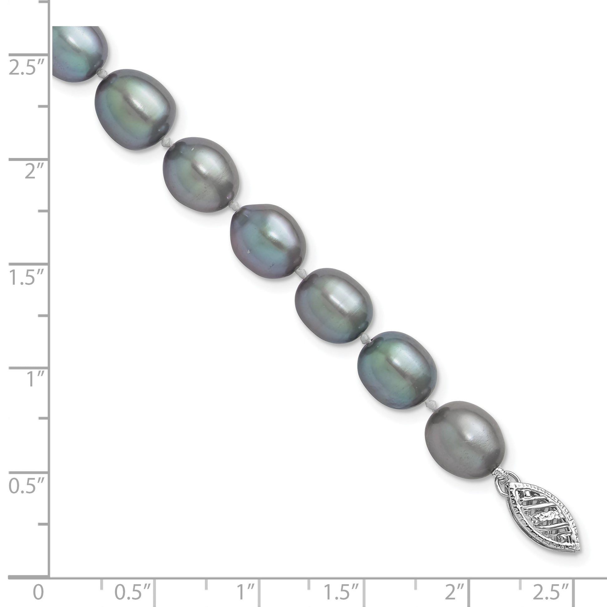 14k White Gold 8-9mm Grey Rice Freshwater Cultured Pearl 7.25 inch Bracelet