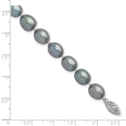 14k White Gold 8-9mm Grey Rice Freshwater Cultured Pearl 7.25 inch Bracelet