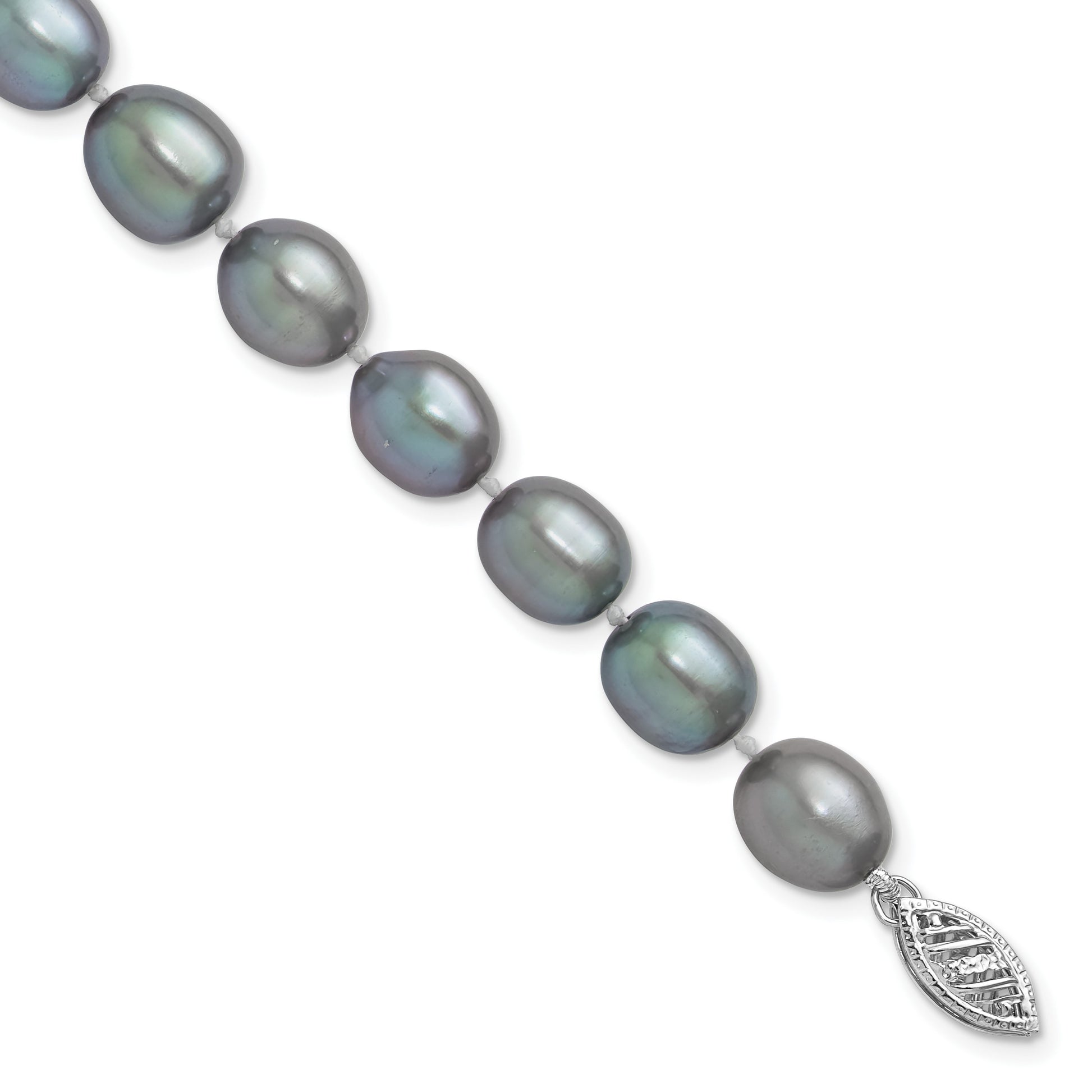 14k White Gold 8-9mm Grey Rice Freshwater Cultured Pearl 7.25 inch Bracelet