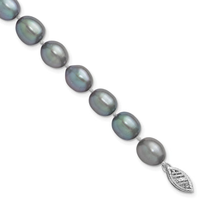 14k White Gold 8-9mm Grey Rice Freshwater Cultured Pearl 7.25 inch Bracelet