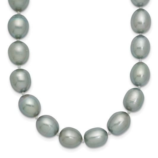 14k White Gold 8-9mm Grey Rice Freshwater Cultured Pearl 20 inch Necklace