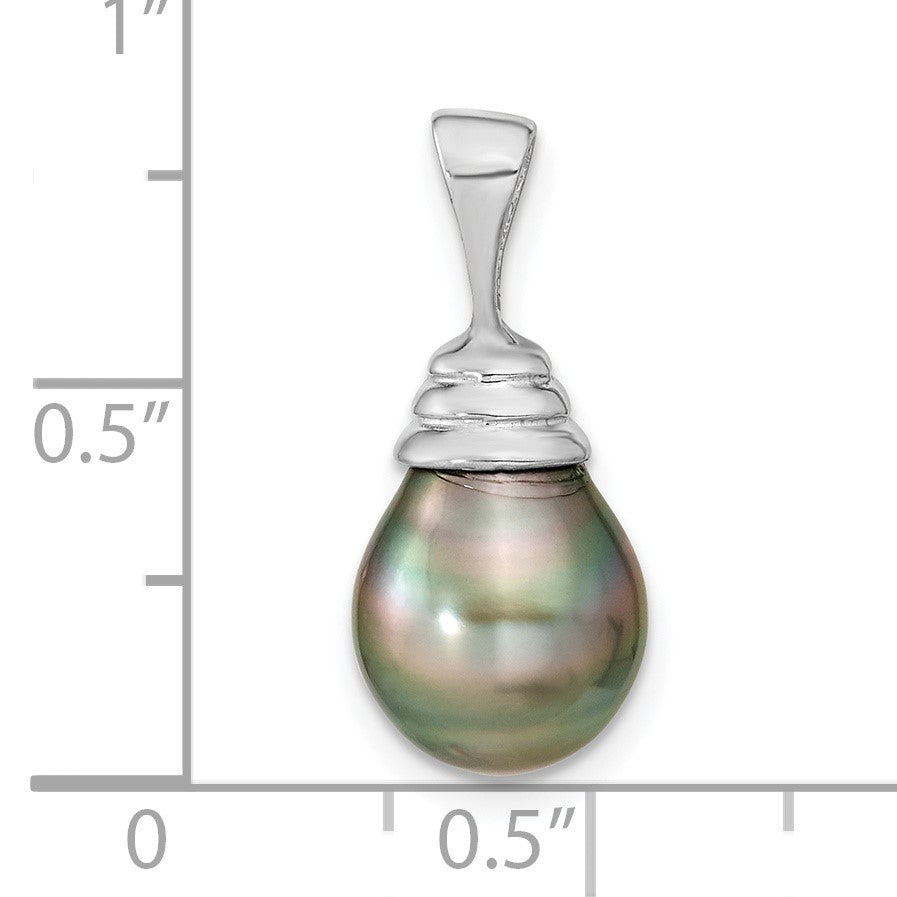 14k White Gold 9-10mm Black Teardrop Tahitian Saltwater Cultured Pearl Pendant