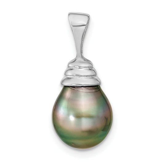 14k White Gold 9-10mm Black Teardrop Tahitian Saltwater Cultured Pearl Pendant
