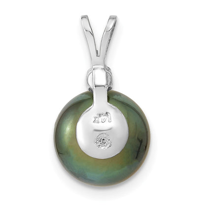 14k White Gold 10-11mm Round Black Tahitian Saltwater Cultured Pearl and  .05 Carat Diamond Pendant