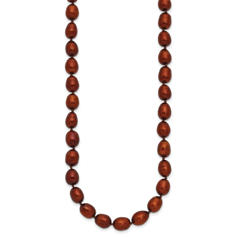 14k 7-8mm Brown Rice Freshwater Cultured Pearl 18 inch Necklace