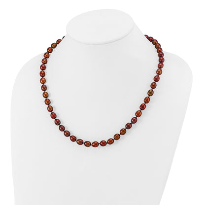 14k 7-8mm Brown Rice Freshwater Cultured Pearl 20 inch Necklace