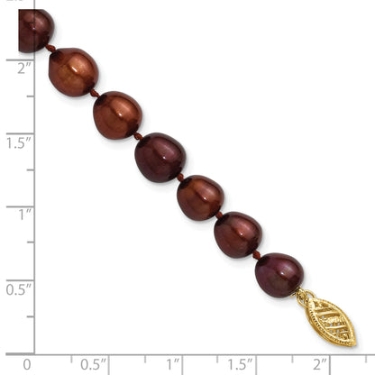 14k 7-8mm Brown Rice Freshwater Cultured Pearl 7.25 inch Bracelet