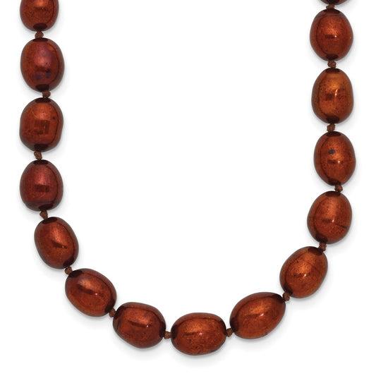 14k 7-8mm Brown Rice Freshwater Cultured Pearl 20 inch Necklace