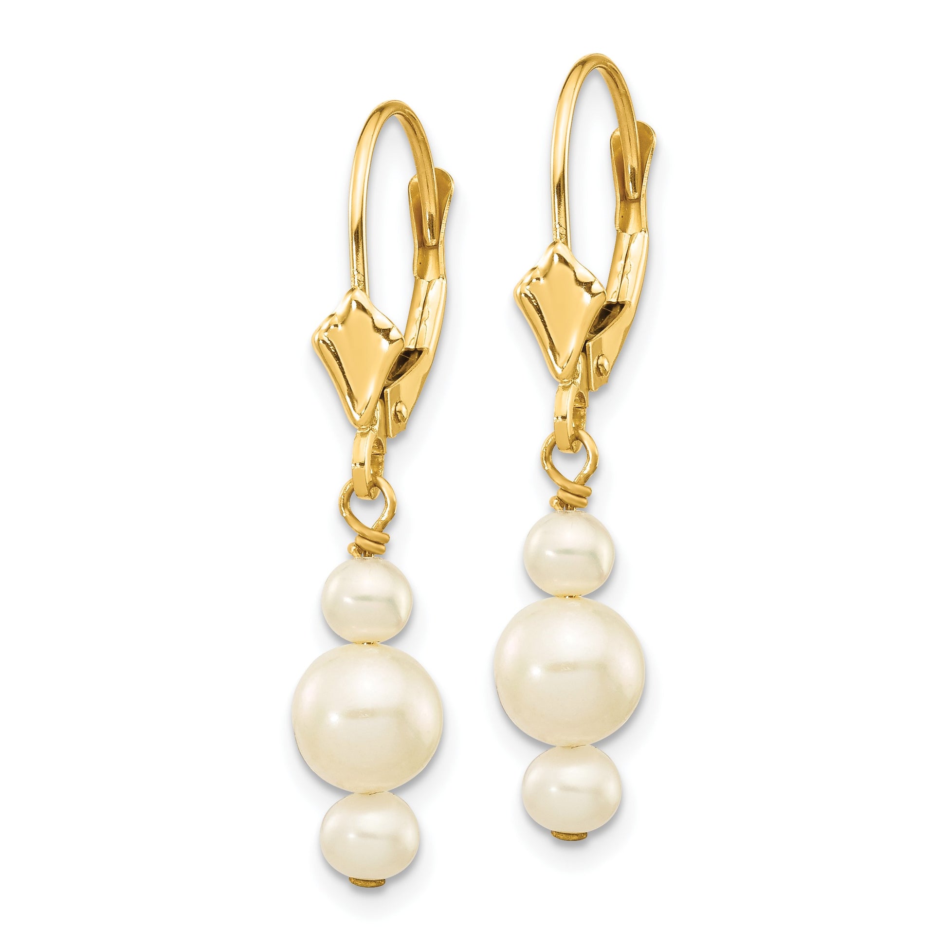 14k 3-3.5mm and 5-5.5mm White Semi-Round Freshwater Cultured Pearl Dangle Leverback Earrings