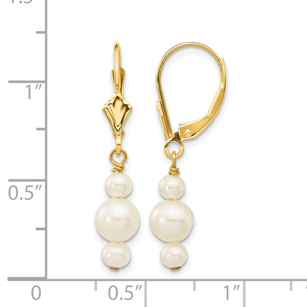 14k 3-3.5mm and 5-5.5mm White Semi-Round Freshwater Cultured Pearl Dangle Leverback Earrings