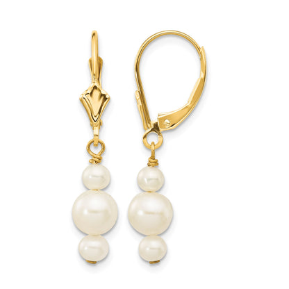 14k 3-3.5mm and 5-5.5mm White Semi-Round Freshwater Cultured Pearl Dangle Leverback Earrings