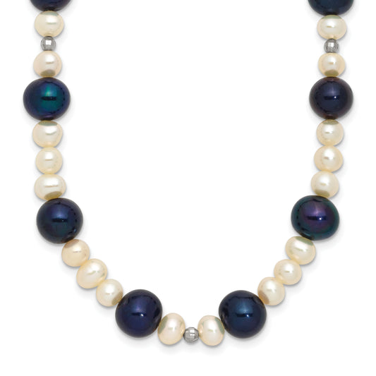 14k White Gold Black and White Semi-Round Freshwater Cultured and Mirror Bead 18 inch Necklace