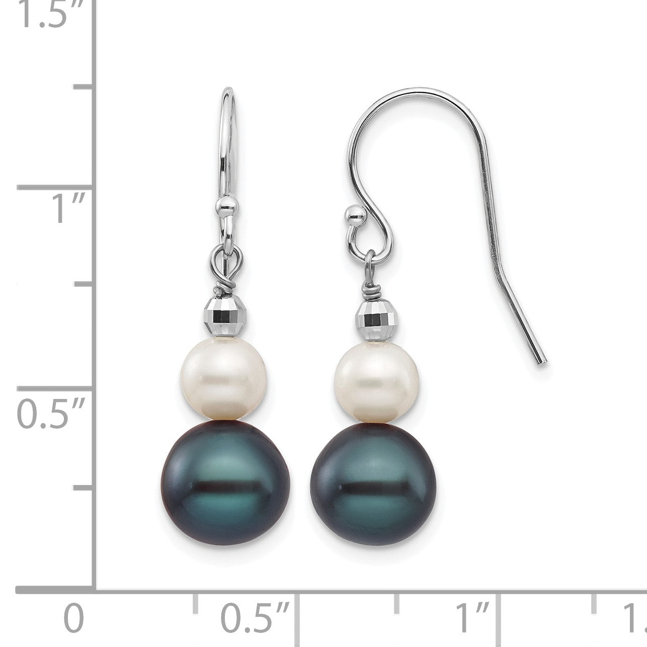 14k White Gold 6-9mm Black and White Semi-round Freshwater Cultured Pearl Graduated Dangle Earrings