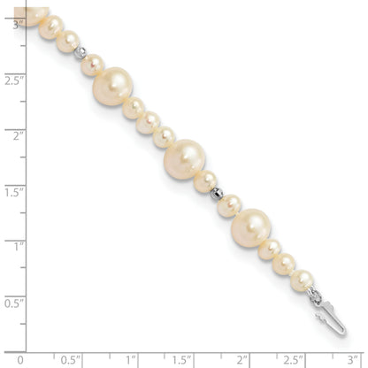 14k White Gold 5-9mm White Near-Round Freshwater Cultured Pearl Beaded 7.5 inch Bracelet