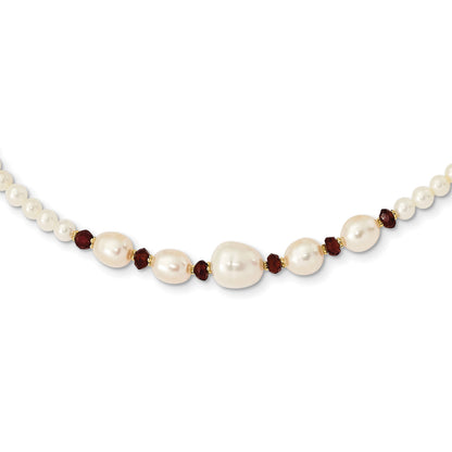 14k White Semi-Round Freshwater Cultured Pearl and Faceted 4.0GA Garnet Bead 18 inch Necklace