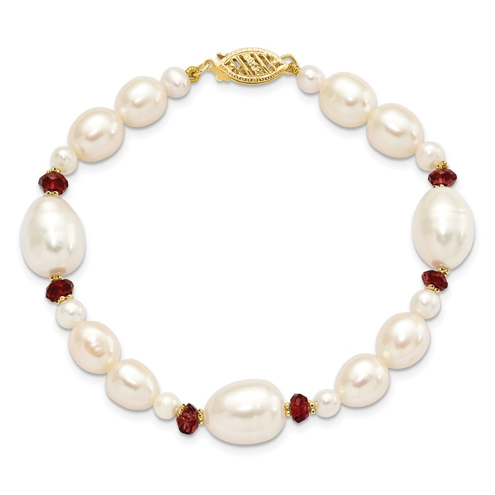 14K White Freshwater Cultured Pearl Faceted 4.0 Garnet Bead Bracelet