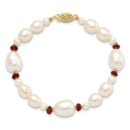 14K White Freshwater Cultured Pearl Faceted 4.0 Garnet Bead Bracelet