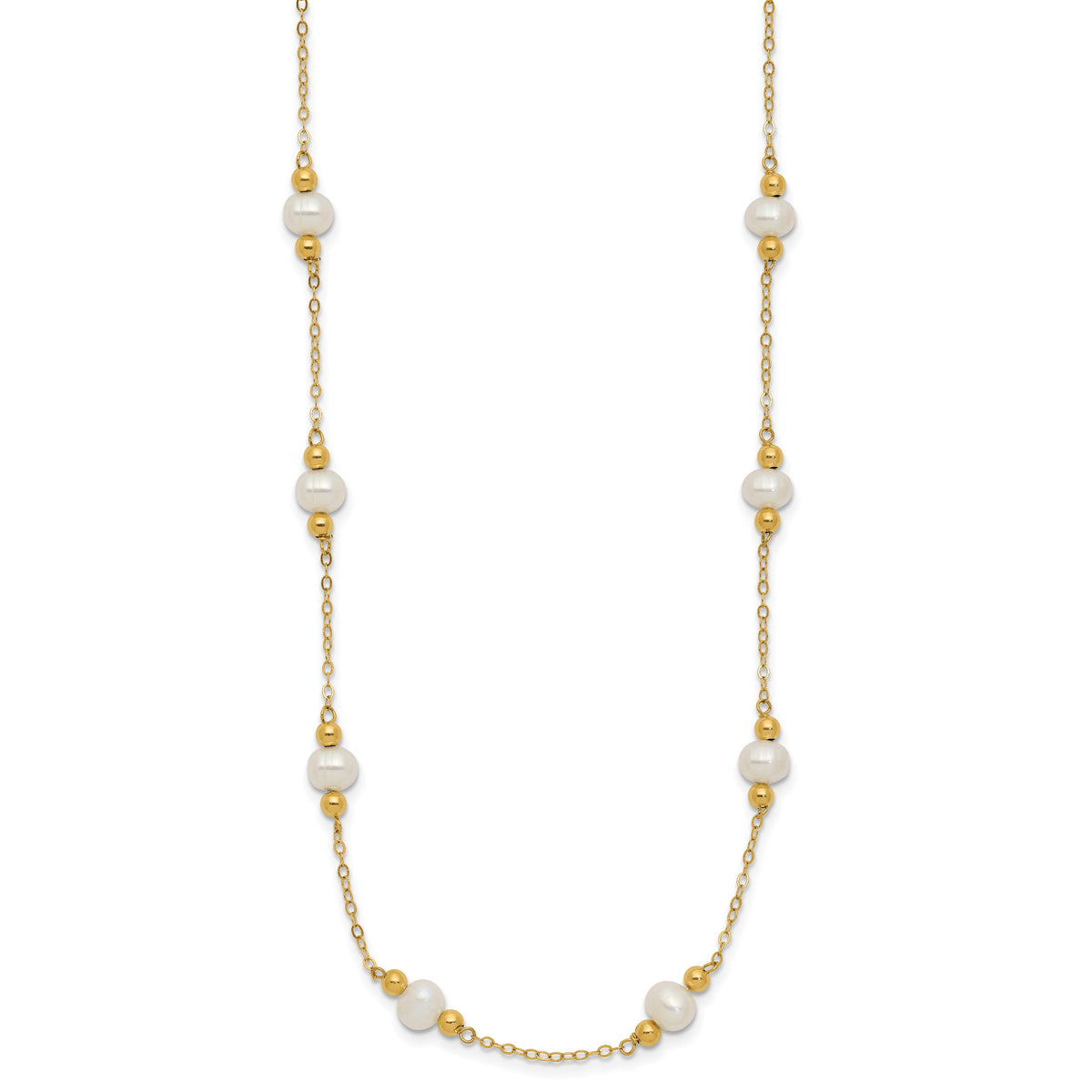 14k 5-6mm White Near-Round Freshwater Cultured Pearl Beaded 12-Station 18 inch Necklace
