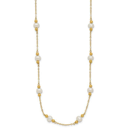 14k 5-6mm White Near-Round Freshwater Cultured Pearl Beaded 12-Station 18 inch Necklace