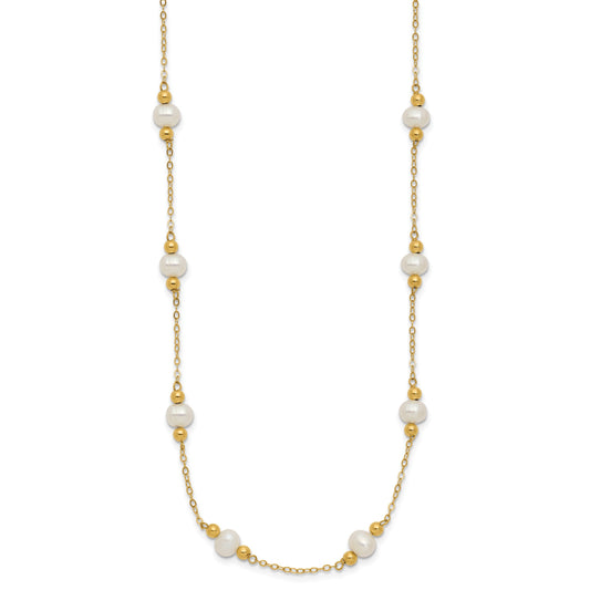 14k 5-6mm White Near-Round Freshwater Cultured Pearl Beaded 12-Station 18 inch Necklace