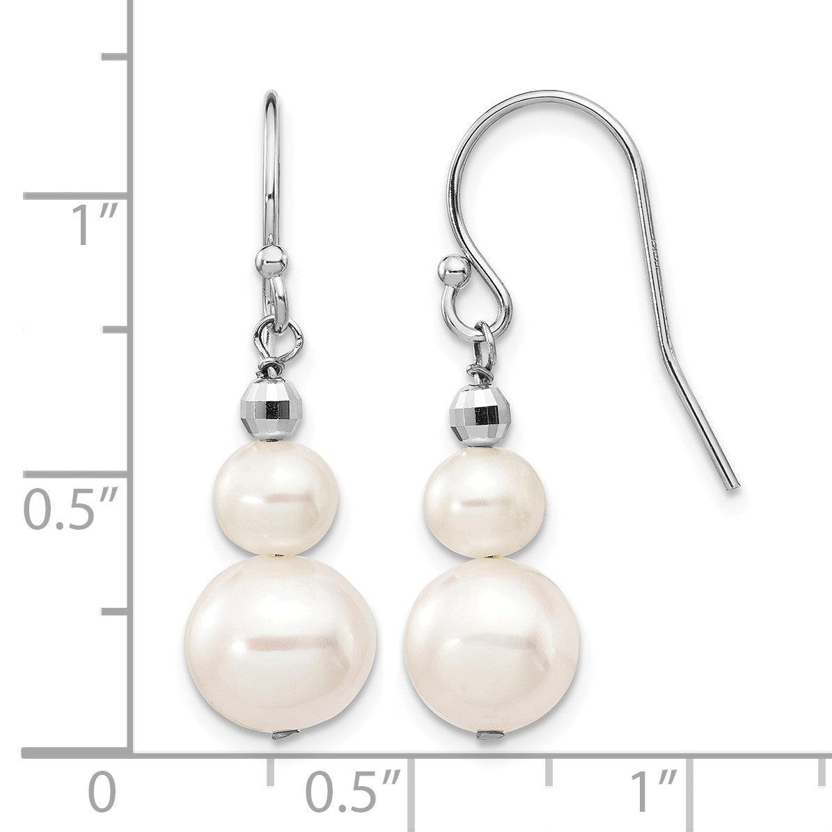 14k White Gold 6-9mm White Semi-round Freshwater Cultured Pearl Graduated Dangle Earrings