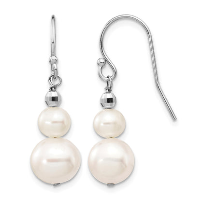 14k White Gold 6-9mm White Semi-round Freshwater Cultured Pearl Graduated Dangle Earrings
