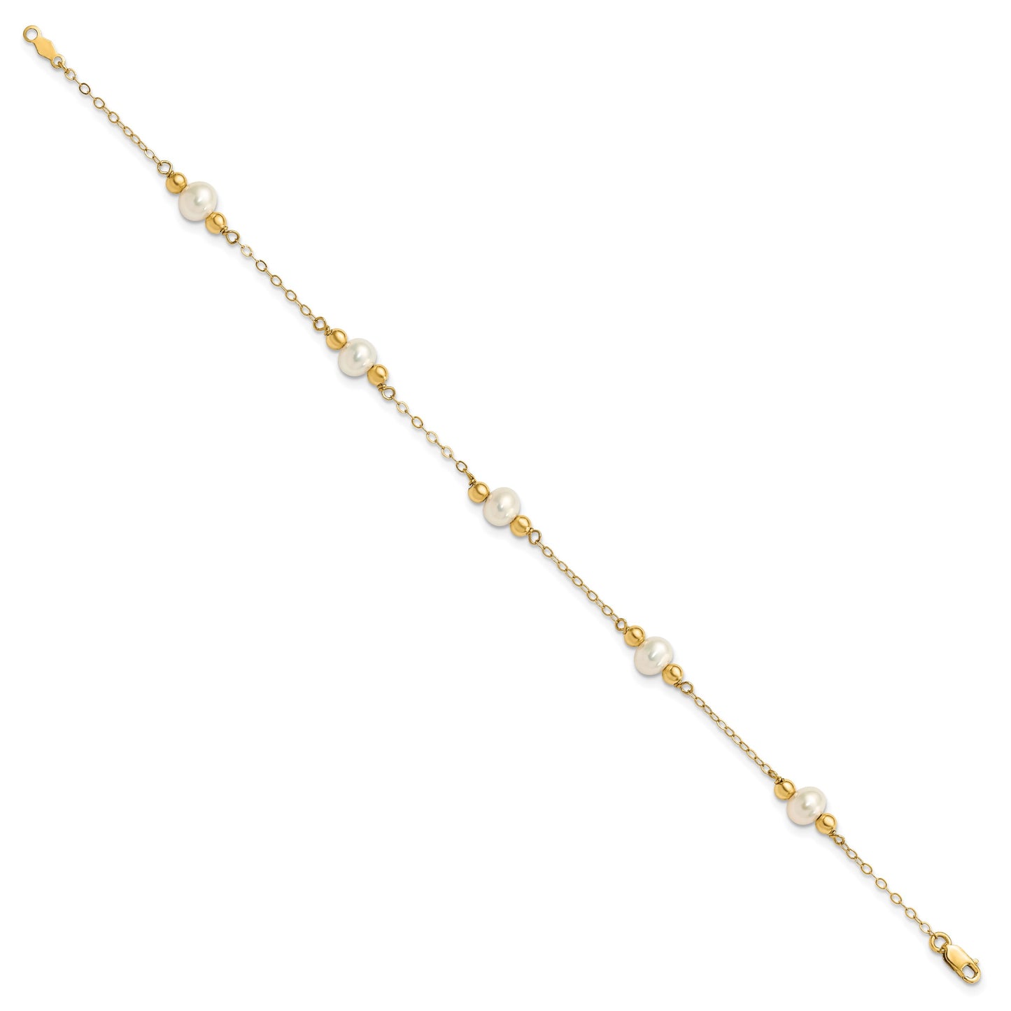 14k 5-6mm White Near-Round Freshwater Cultured Pearl Beaded 5-Station 7.5 inch Bracelet