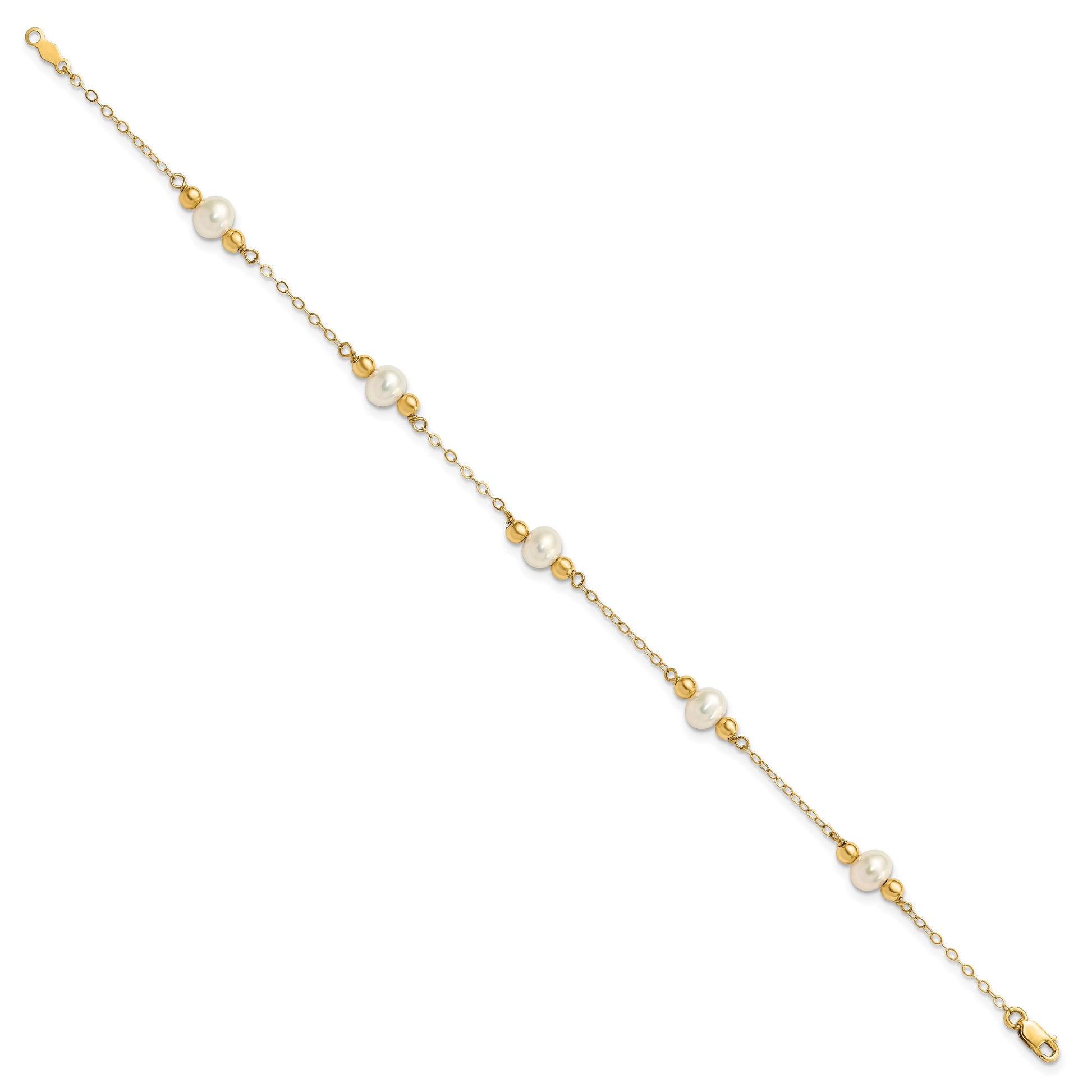 14k 5-6mm White Near-Round Freshwater Cultured Pearl Beaded 5-Station 7.5 inch Bracelet