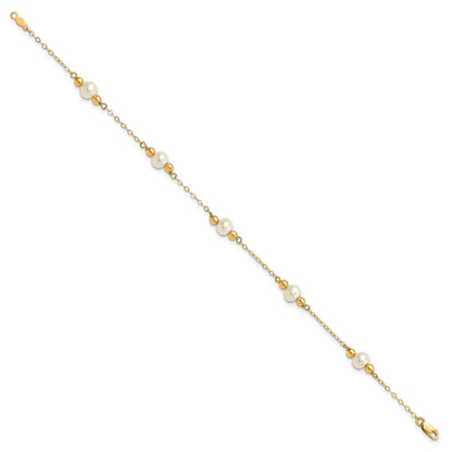14k 5-6mm White Near-Round Freshwater Cultured Pearl Beaded 5-Station 7.5 inch Bracelet