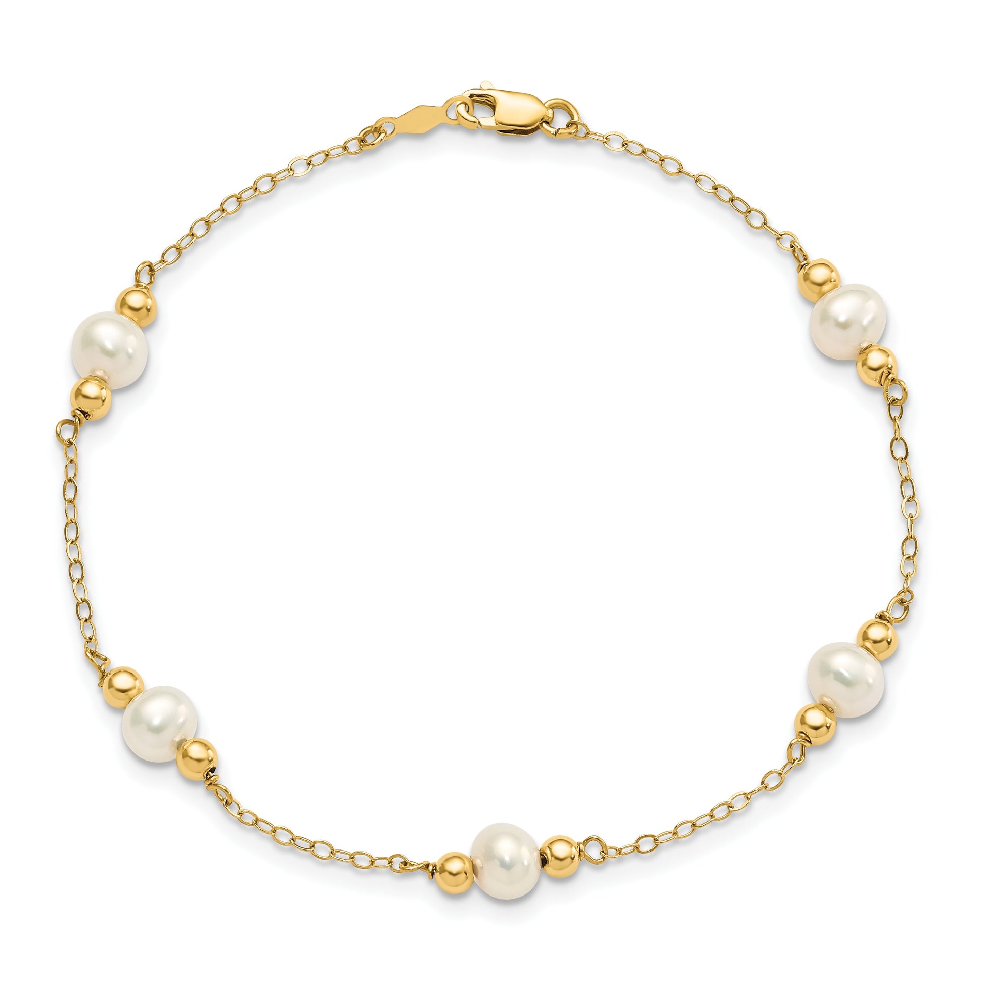 14k 5-6mm White Near-Round Freshwater Cultured Pearl Beaded 5-Station 7.5 inch Bracelet