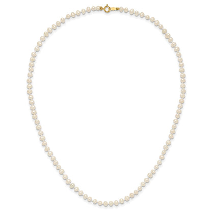 14k 3-4mm White Semi-Round Freshwater Cultured Pearl 14 inch Necklace