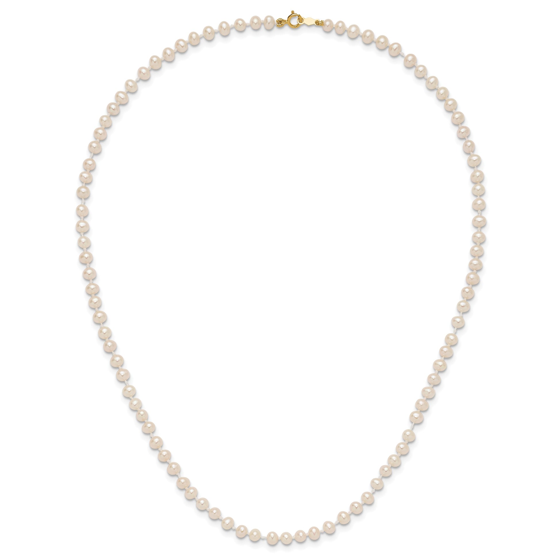 14k 3-4mm White Semi-Round Freshwater Cultured Pearl 16 inch Necklace