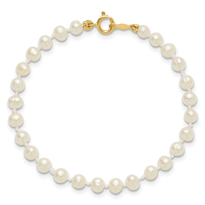 14k 3-4mm White Semi-Round Freshwater Cultured Pearl 4 inch Bracelet