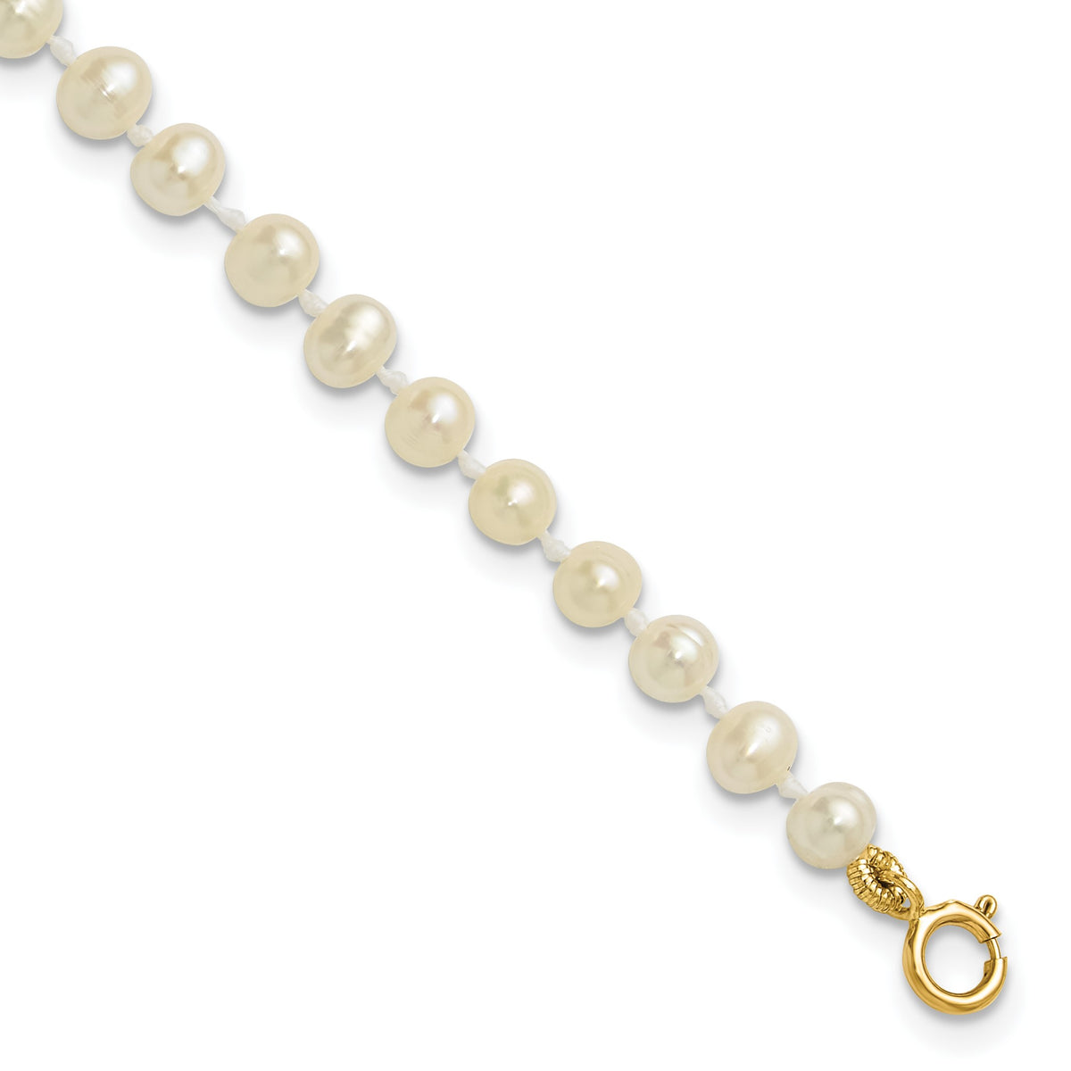 14k 3-4mm White Semi-Round Freshwater Cultured Pearl 5 inch Bracelet