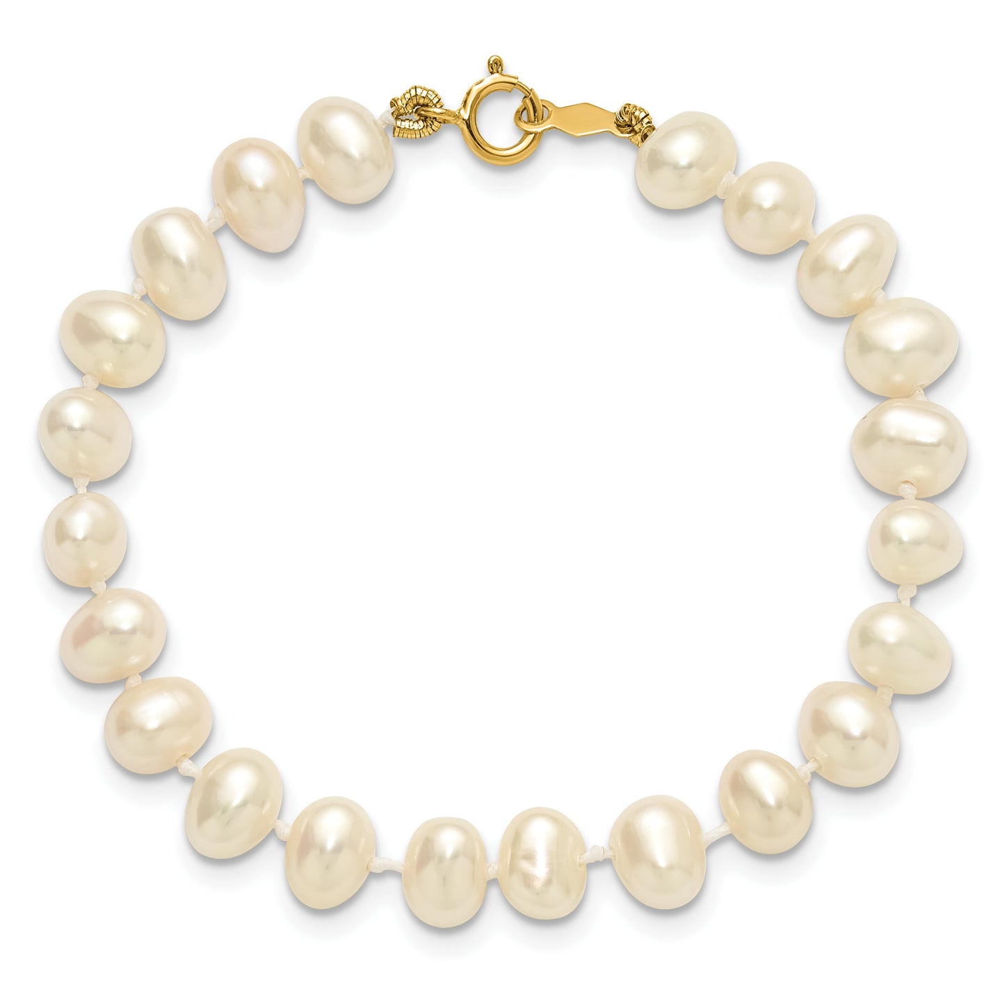 14k 5-6mm White Semi-Round Freshwater Cultured Pearl 5 inch Bracelet