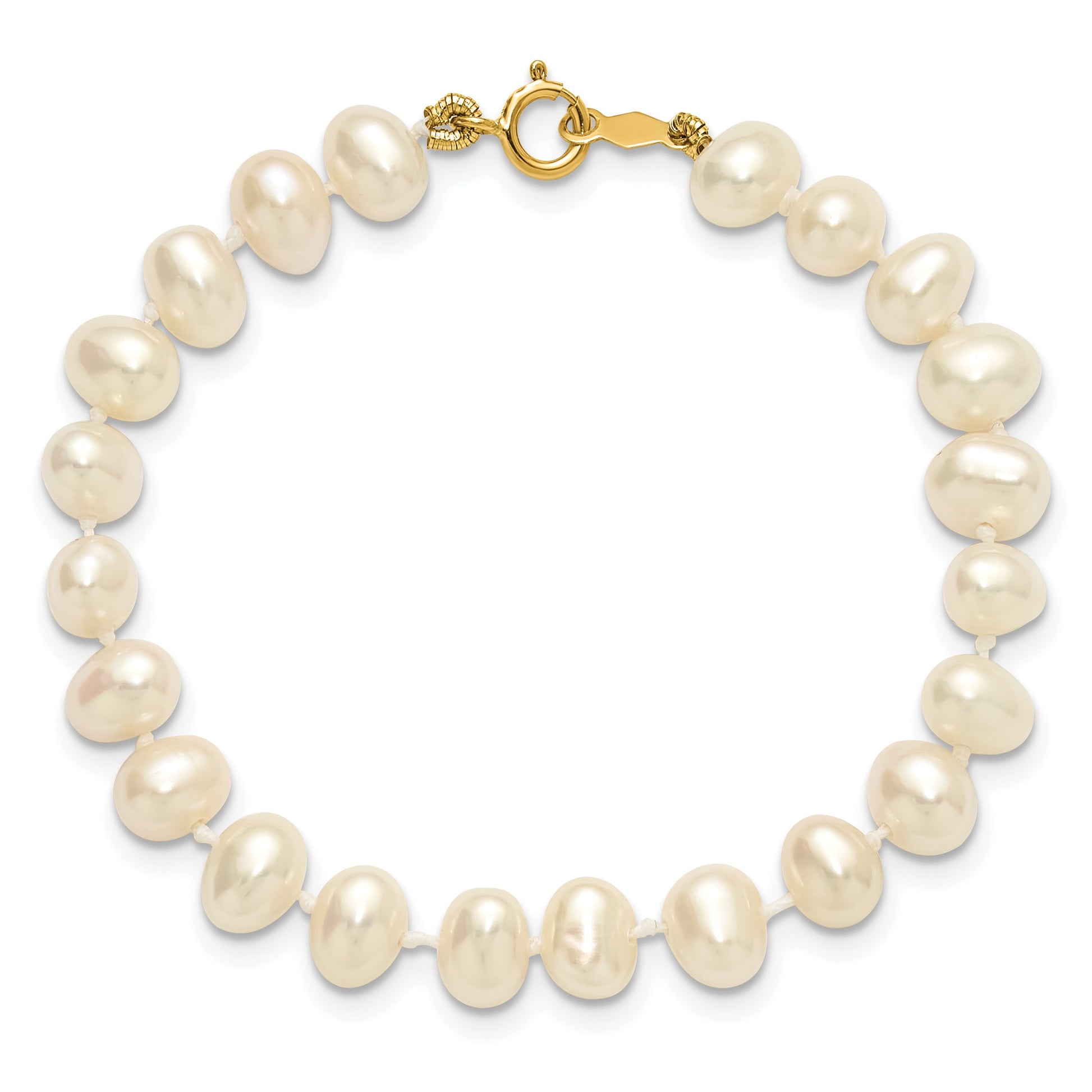 14k 5-6mm White Semi-Round Freshwater Cultured Pearl 5 inch Bracelet