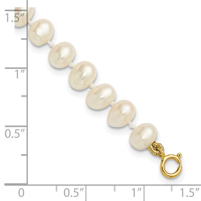 14k 5-6mm White Semi-Round Freshwater Cultured Pearl 5 inch Bracelet