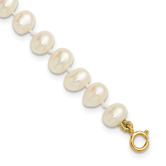 14k 5-6mm White Semi-Round Freshwater Cultured Pearl 5 inch Bracelet