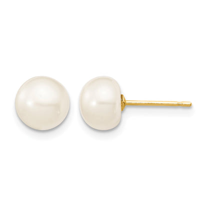 14k 6-7mm White Round Freshwater Cultured Pearl 7.25 inch with 1 Extender Bracelet/18 inch with 2 inch Extender Necklace/Button Earrings Set