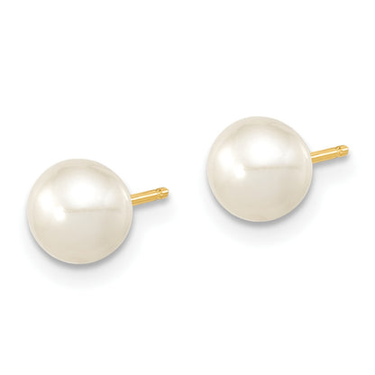 14k 6-7mm White Round Freshwater Cultured Pearl 7.25 inch with 1 Extender Bracelet/18 inch with 2 inch Extender Necklace/Button Earrings Set