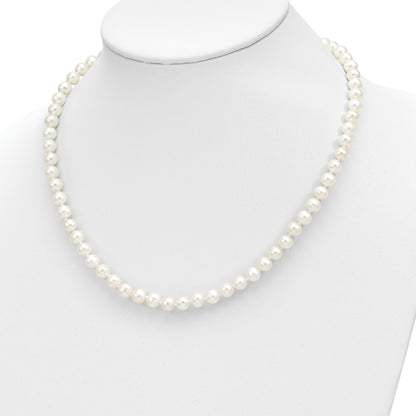 14k 6-7mm White Round Freshwater Cultured Pearl 7.25 inch with 1 Extender Bracelet/18 inch with 2 inch Extender Necklace/Button Earrings Set