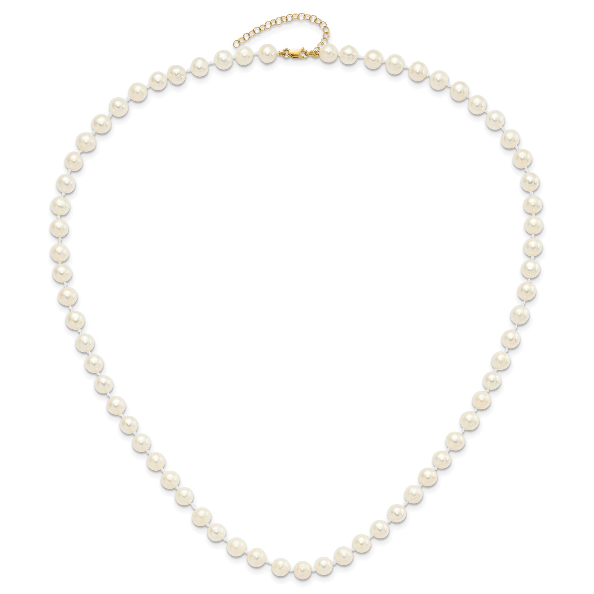 14k 6-7mm White Round Freshwater Cultured Pearl 7.25 inch with 1 Extender Bracelet/18 inch with 2 inch Extender Necklace/Button Earrings Set