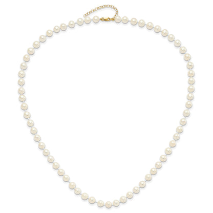 14k 6-7mm White Round Freshwater Cultured Pearl 7.25 inch with 1 Extender Bracelet/18 inch with 2 inch Extender Necklace/Button Earrings Set