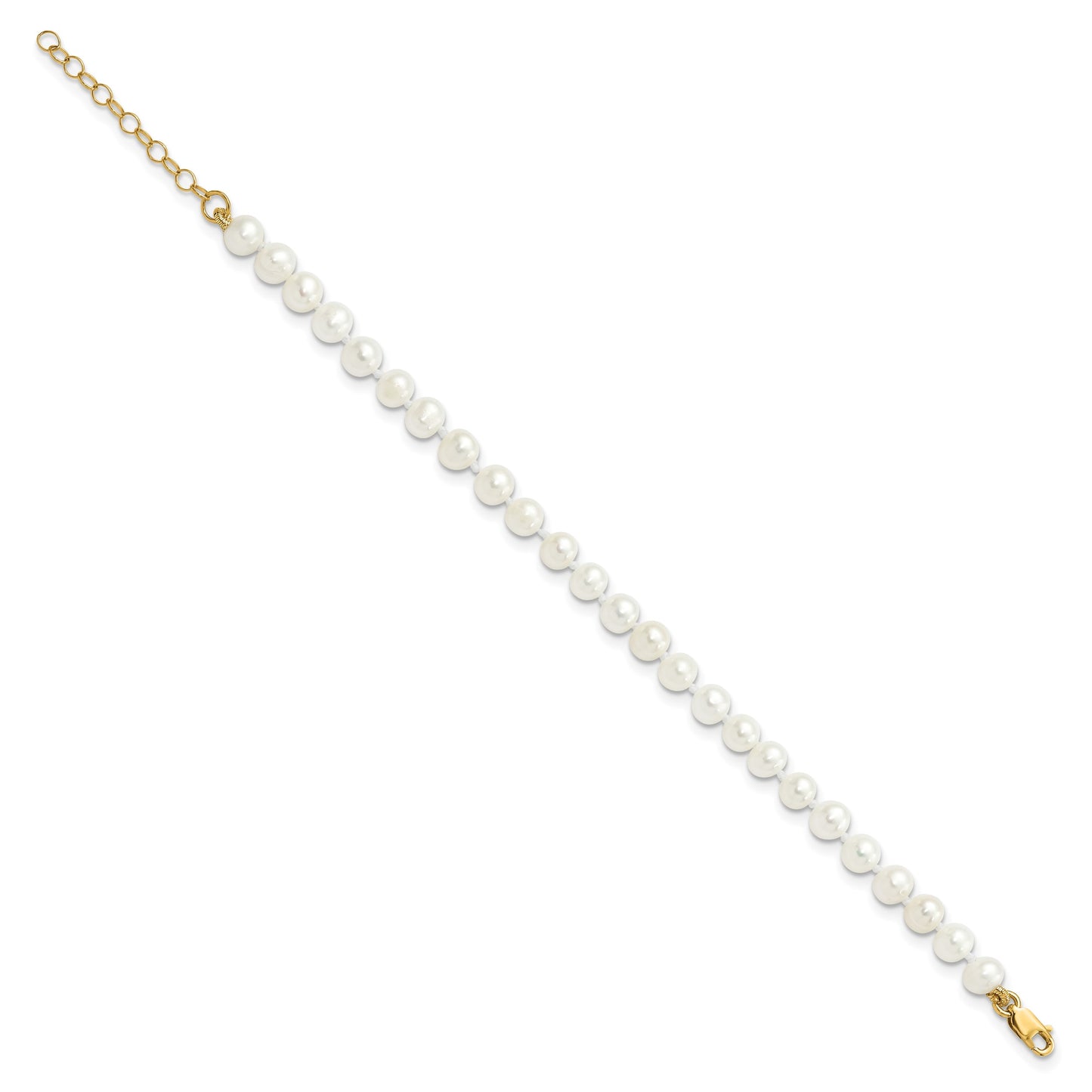 14k 4-5mm White Freshwater Cultured Pearl 14 inch Necklace with 1 inch Extender/5 inch Bracelet with 1 inch Extender/Post Earrings Set