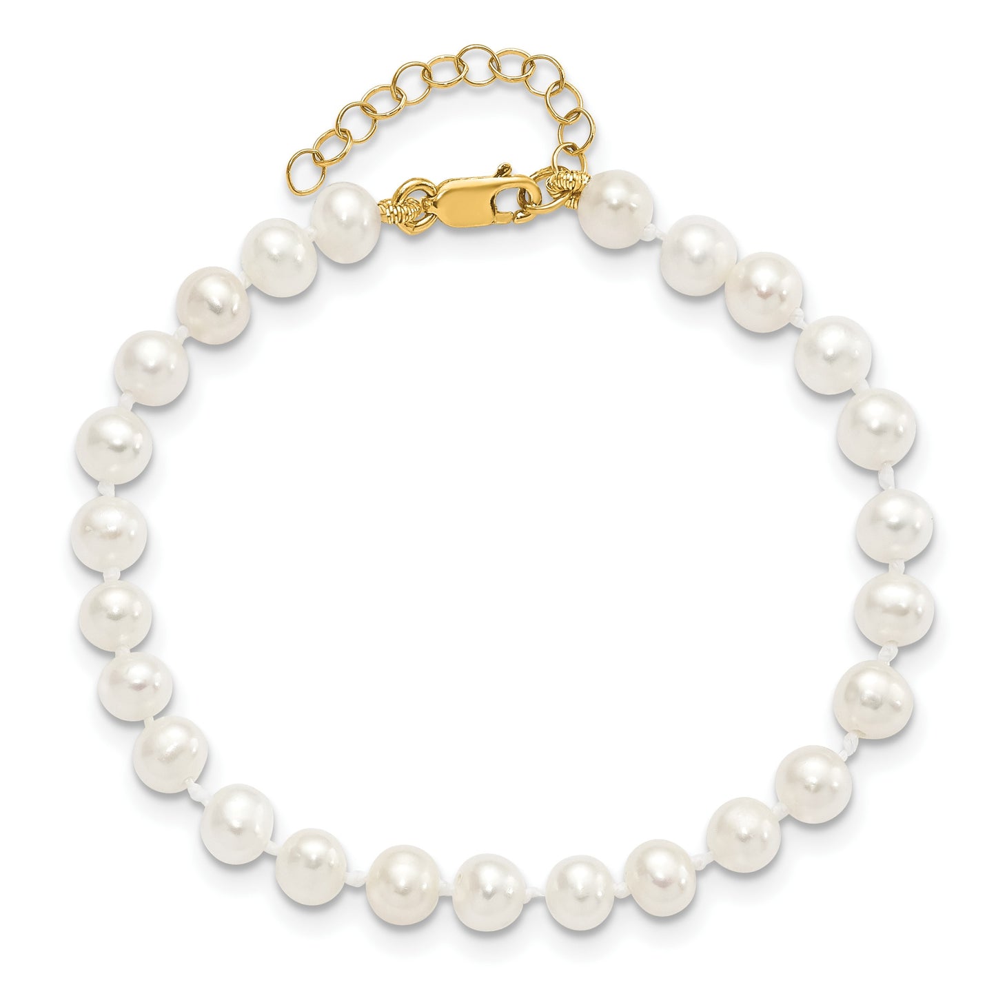 14k 4-5mm White Freshwater Cultured Pearl 14 inch Necklace with 1 inch Extender/5 inch Bracelet with 1 inch Extender/Post Earrings Set
